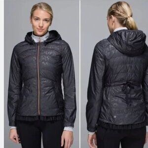 Lululemon Goose Down Hooded Puffy Windbreaker Jacket Spring Fling Black Full Zip
